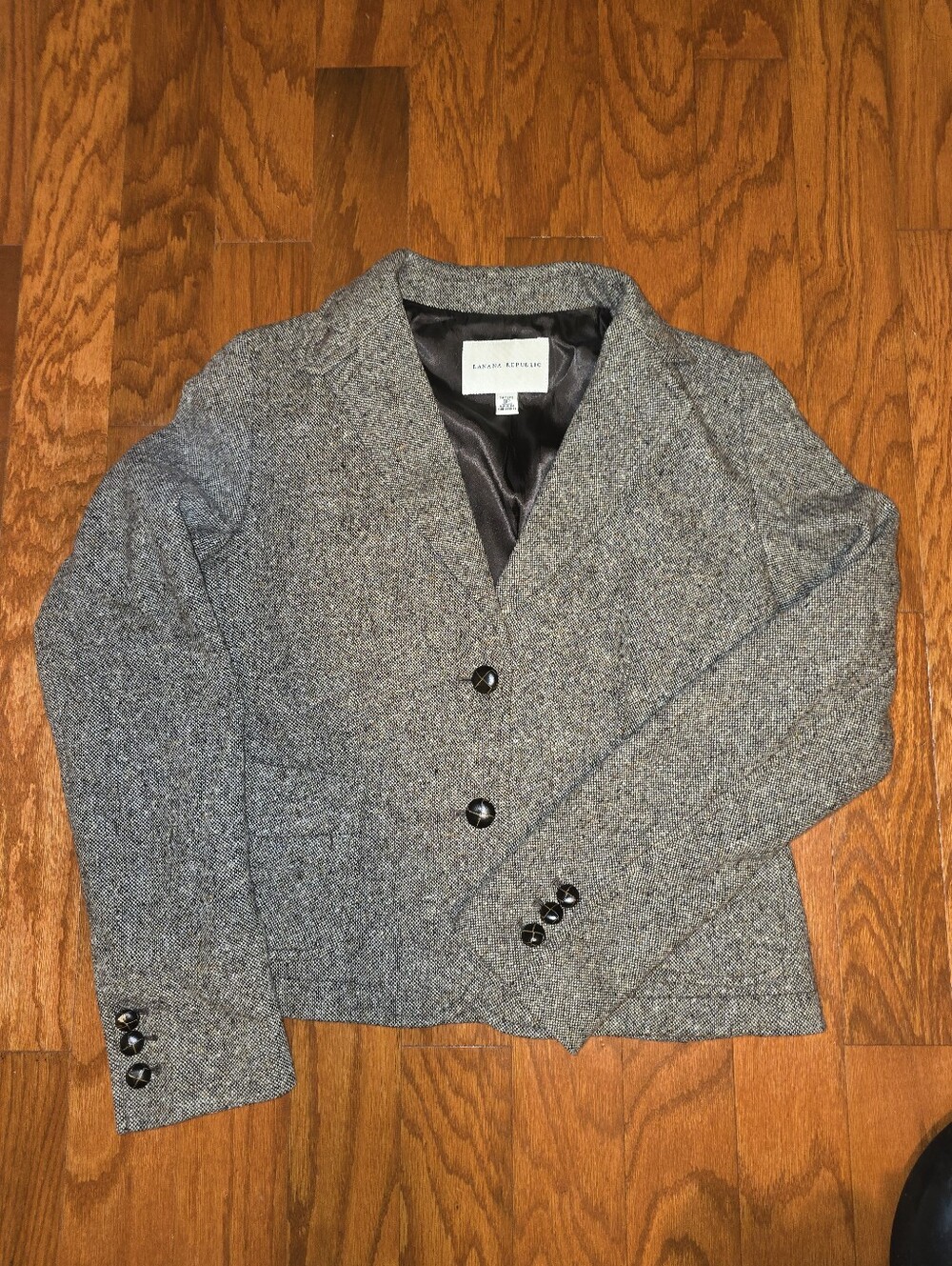 Banana Republic Cropped Gray Tweed Tailored Blazer Jacket